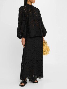 NWT $695 Zimmermann Rhiannon Embroidered Blouse Black Size 2P
